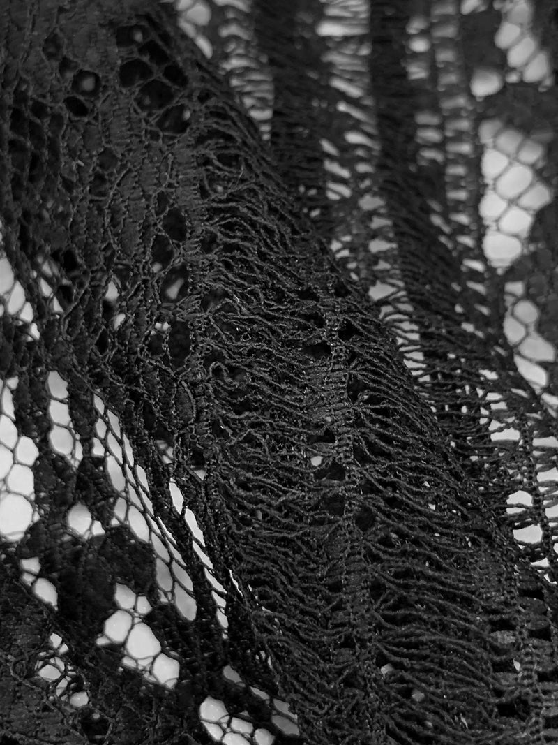 Black 100% Polyester Stylized Vertical Lace Netting - Famous Dress Designer - 48W
