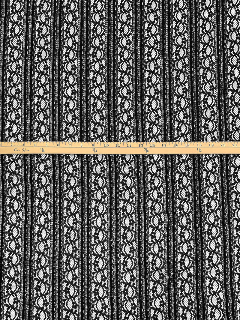 Black 100% Polyester Stylized Vertical Lace Netting - Famous Dress Designer - 48W