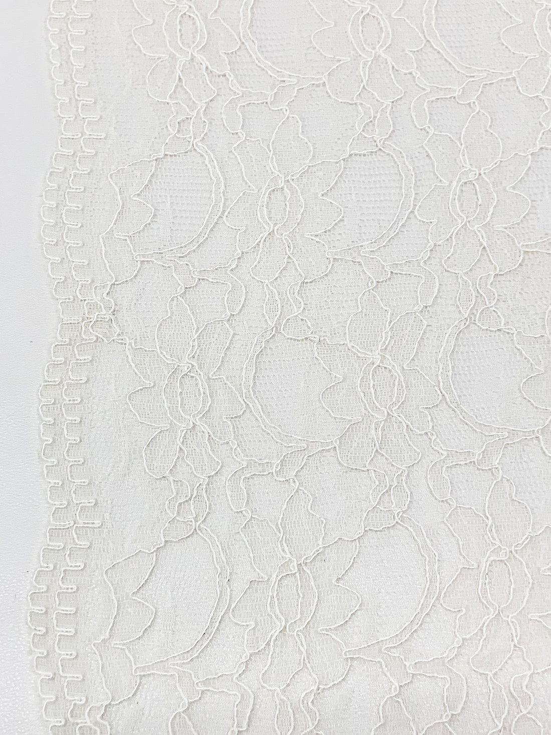 Pale Ivory 100% Polyester Double Scalloped Border Floral Design Corded Lace - Famous Dress Designer - 50W