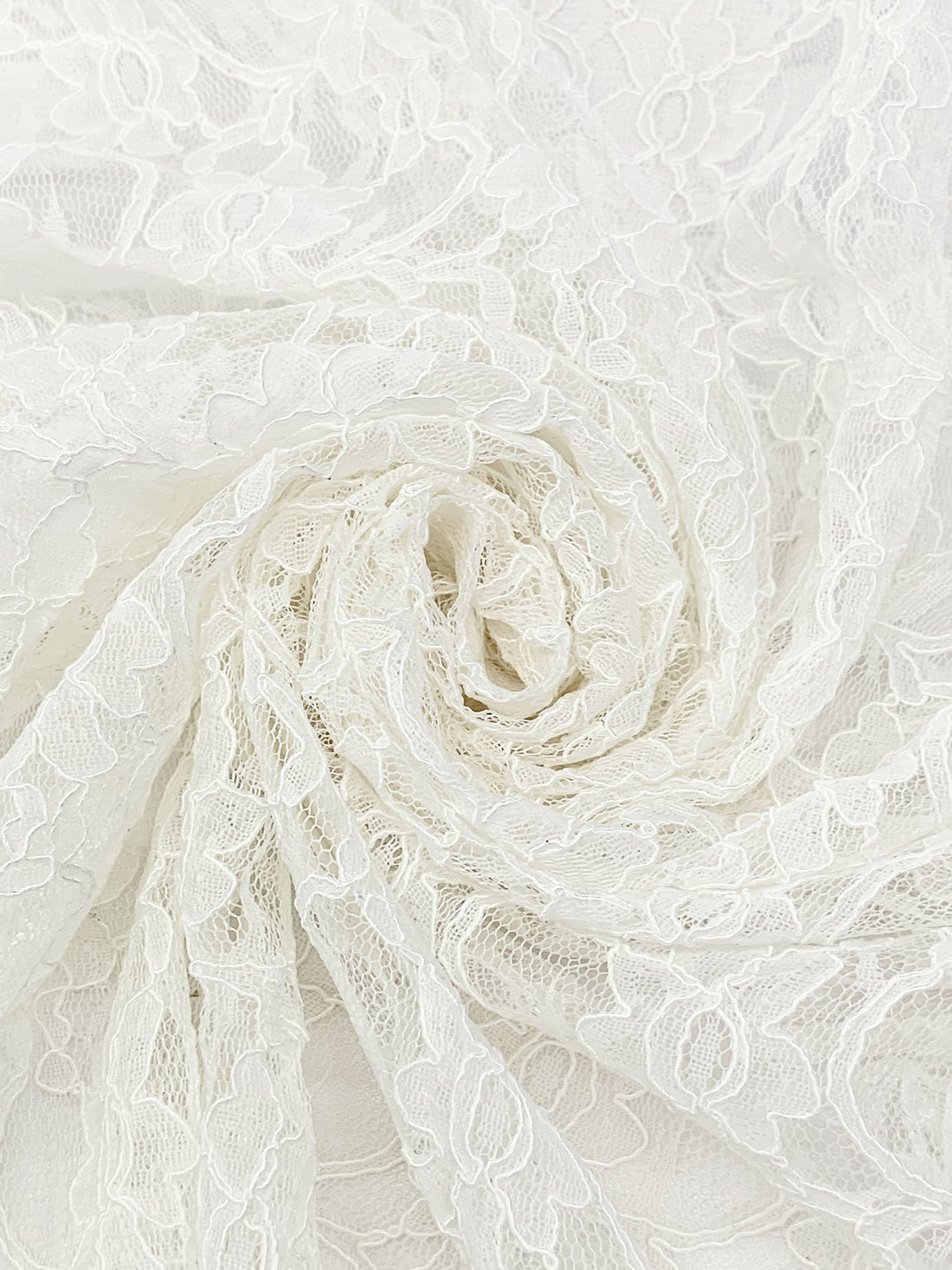 Pale Ivory 100% Polyester Double Scalloped Border Floral Design Corded Lace - Famous Dress Designer - 50W