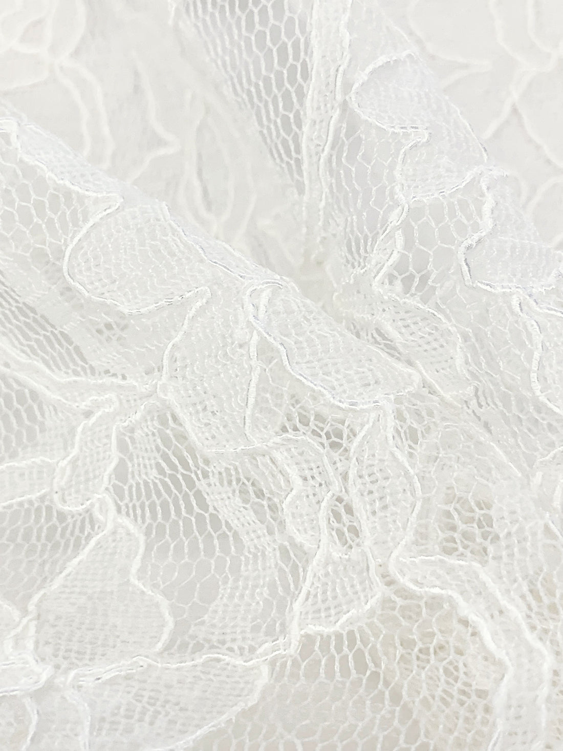 Pale Ivory 100% Polyester Double Scalloped Border Floral Design Corded Lace - Famous Dress Designer - 50W