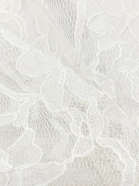 Pale Ivory 100% Polyester Double Scalloped Border Floral Design Corded Lace - Famous Dress Designer - 50W