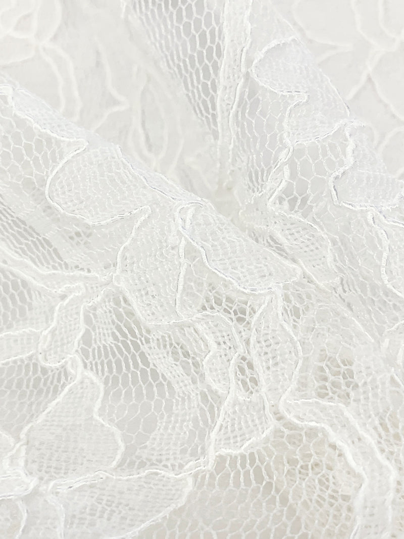 Pale Ivory 100% Polyester Double Scalloped Border Floral Design Corded Lace - Famous Dress Designer - 50W