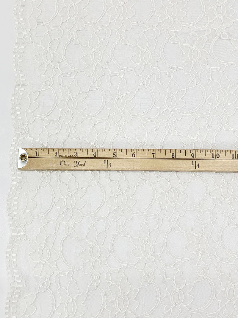 Pale Ivory 100% Polyester Double Scalloped Border Floral Design Corded Lace - Famous Dress Designer - 50W