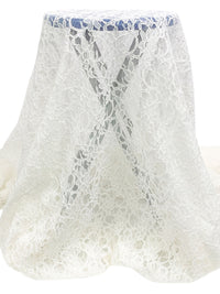 Pale Ivory 100% Polyester Double Scalloped Border Floral Design Corded Lace - Famous Dress Designer - 50W
