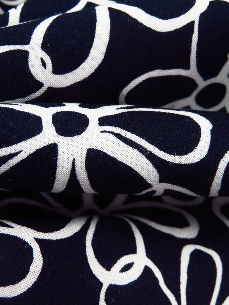 Midnight Navy/Ghost White 100% Rayon Artistic Floral Print Challis 43W