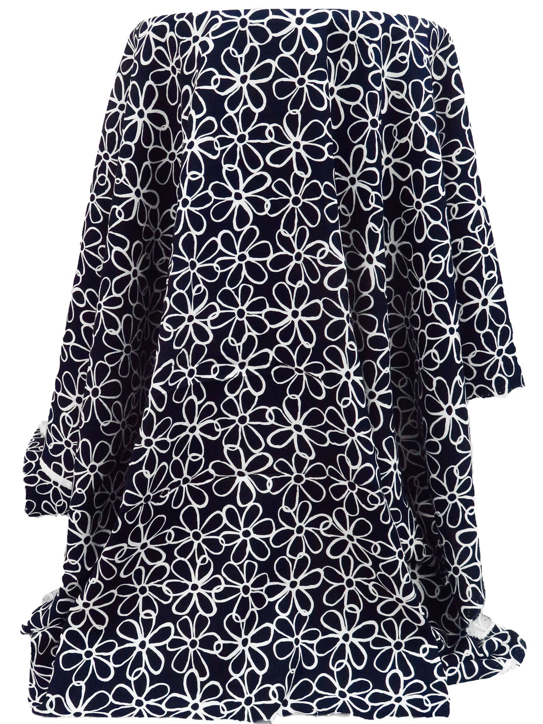 Midnight Navy/Ghost White 100% Rayon Artistic Floral Print Challis 43W