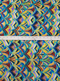 Dusty Teal/Gamboge/Dark Burnt Red/Multi 100% Polyester Abstract Print Bubble Crinkle Charmeuse 58W
