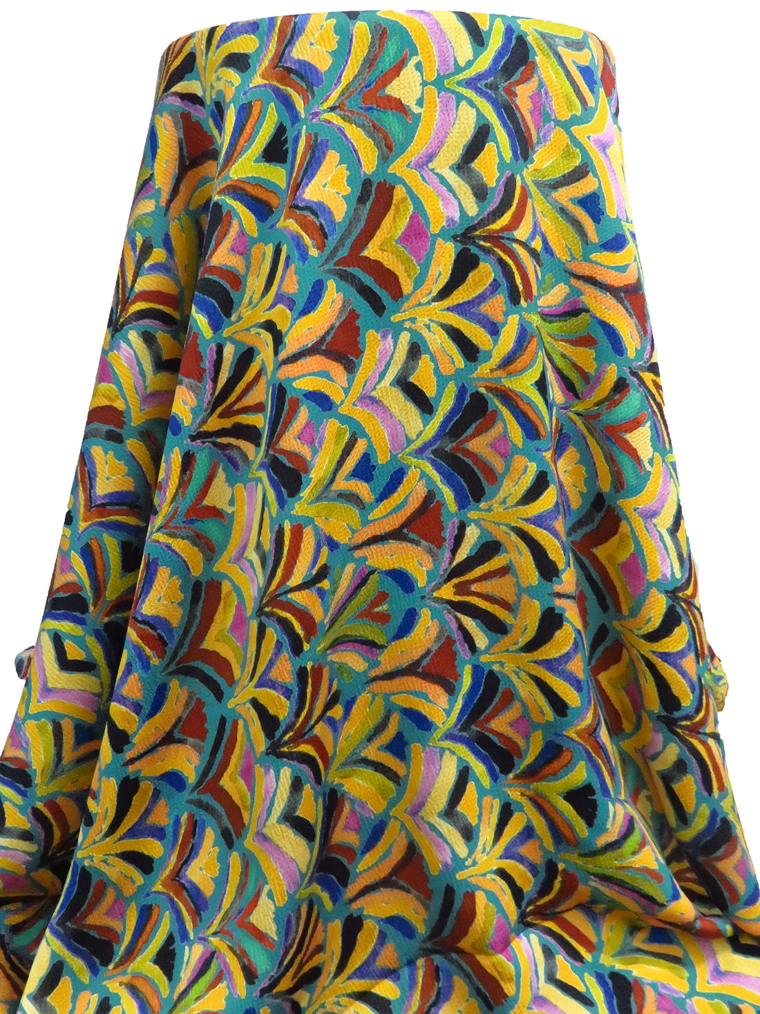 Dusty Teal/Gamboge/Dark Burnt Red/Multi 100% Polyester Abstract Print Bubble Crinkle Charmeuse 58W