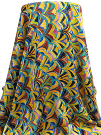 Dusty Teal/Gamboge/Dark Burnt Red/Multi 100% Polyester Abstract Print Bubble Crinkle Charmeuse 58W