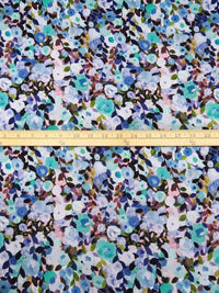 Cornflower/Olive/Black/Multi 100% Polyester Flower Garden Print Bubble Crinkle Charmeuse 58W