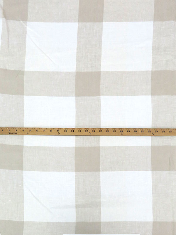 White/Oyster Gray 100% Linen Buffalo Check Design Shirt Weight Woven 58W