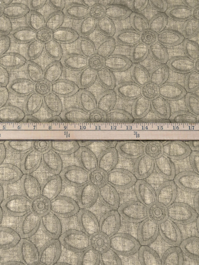 Clay Pebble 100% Linen Large Embroidered Floral Linen 56W