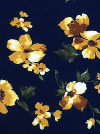 Midnight Blue/Goldenrod/Dark Moss/Multi 100% Rayon Floral Stem Print Challis 44W