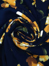 Midnight Blue/Goldenrod/Dark Moss/Multi 100% Rayon Floral Stem Print Challis 44W