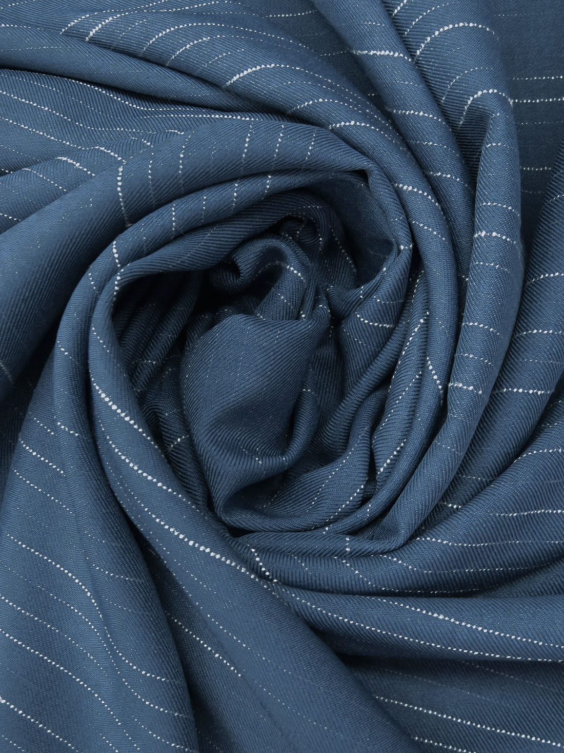 Queen Blue/White 100% Polyester Horizontal Broken Stripe Weave Drapey Twill Suiting 58W