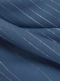 Queen Blue/White 100% Polyester Horizontal Broken Stripe Weave Drapey Twill Suiting 58W