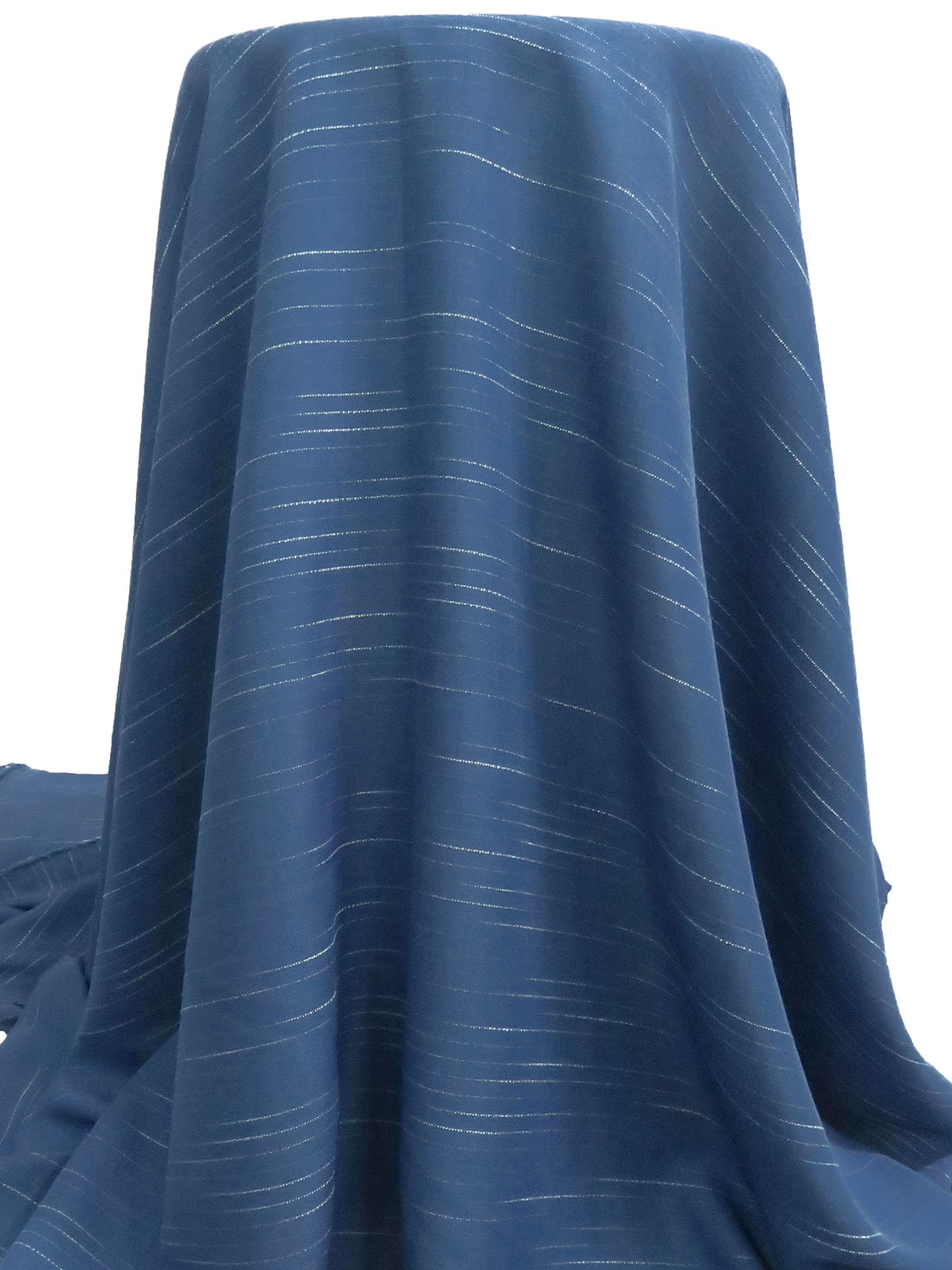 Queen Blue/White 100% Polyester Horizontal Broken Stripe Weave Drapey Twill Suiting 58W