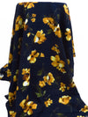Midnight Blue/Goldenrod/Dark Moss/Multi 100% Rayon Floral Stem Print Challis 44W