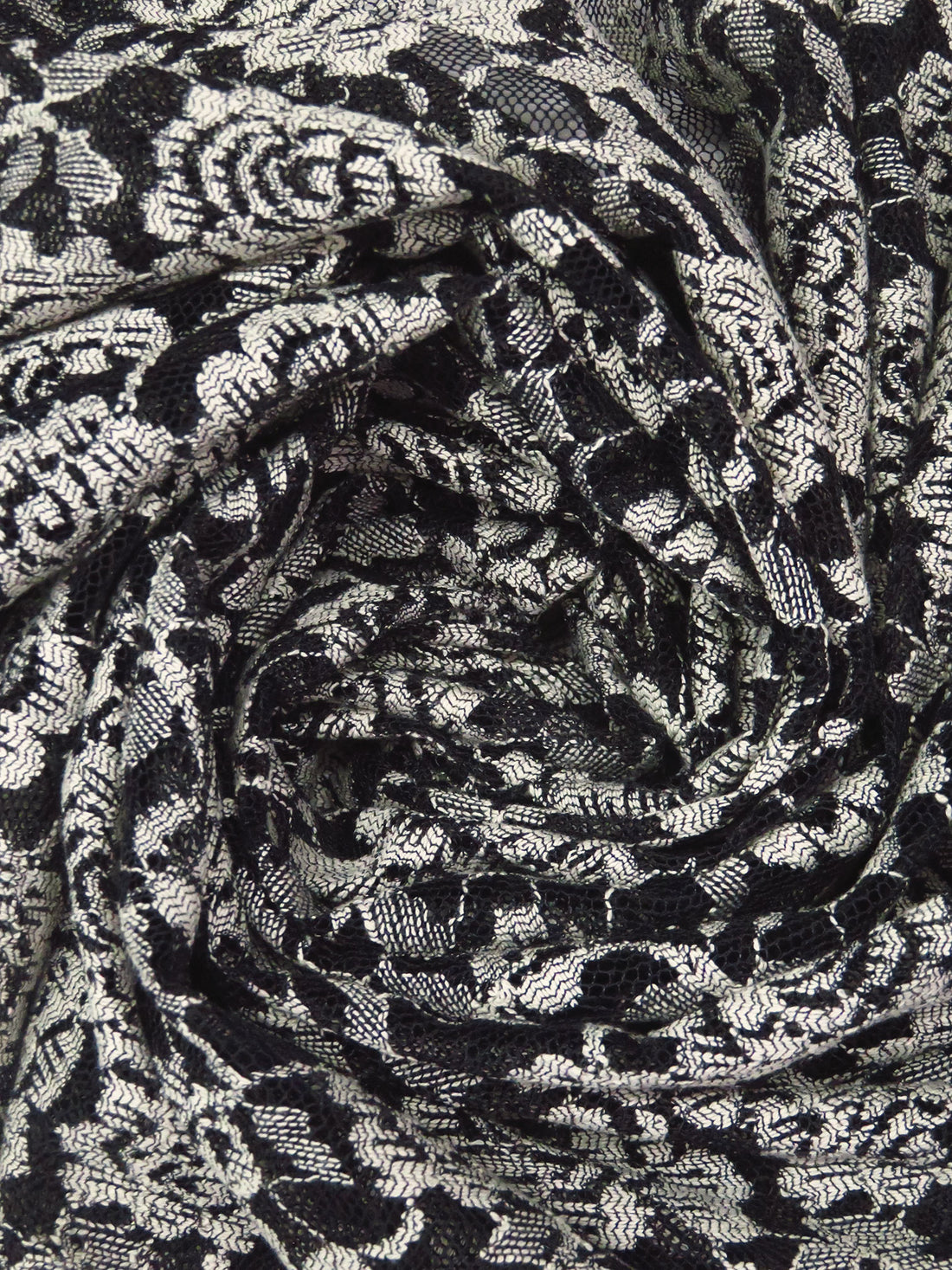 Black/Antique White 100% Polyester Floral Weave Lace Netting - Famous Dress Designer - 54W