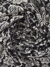 Black/Antique White 100% Polyester Floral Weave Lace Netting - Famous Dress Designer - 54W