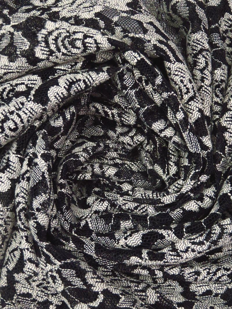 Black/Antique White 100% Polyester Floral Weave Lace Netting - Famous Dress Designer - 54W