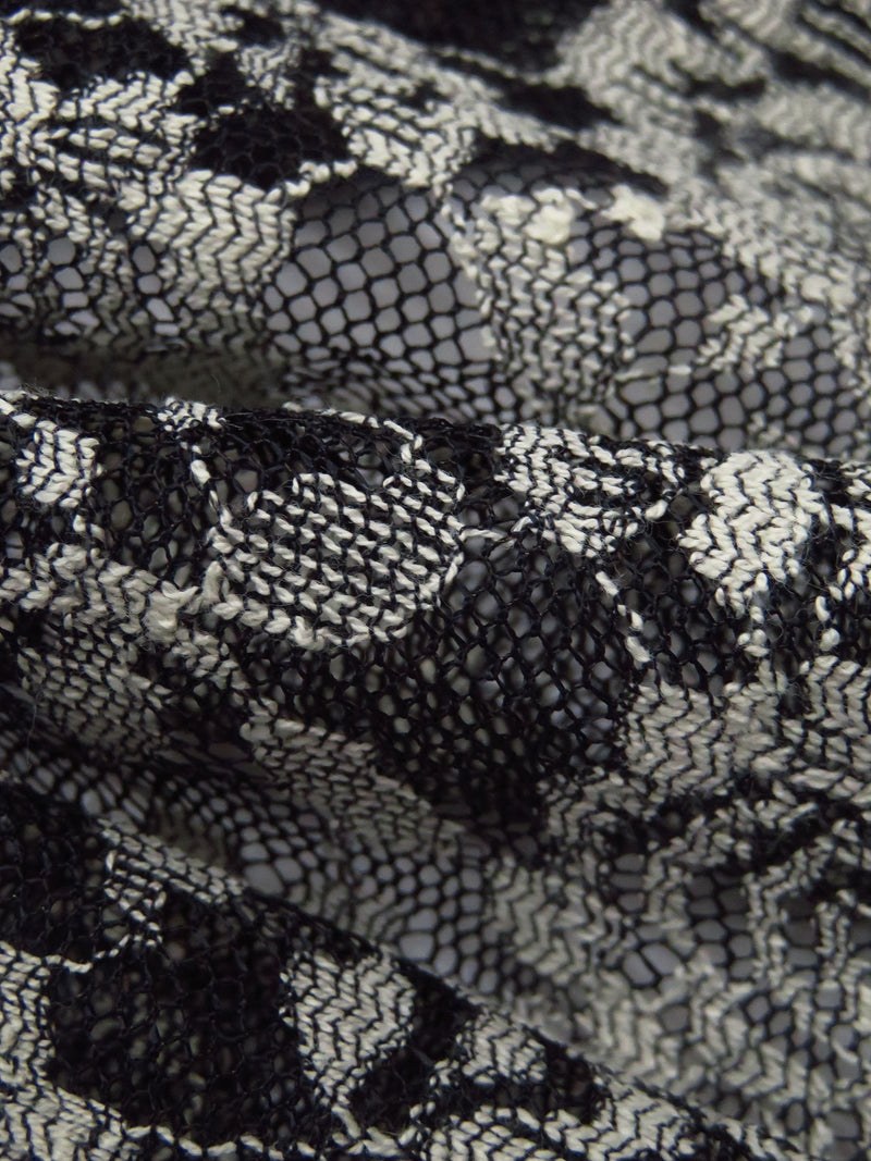 Black/Antique White 100% Polyester Floral Weave Lace Netting - Famous Dress Designer - 54W