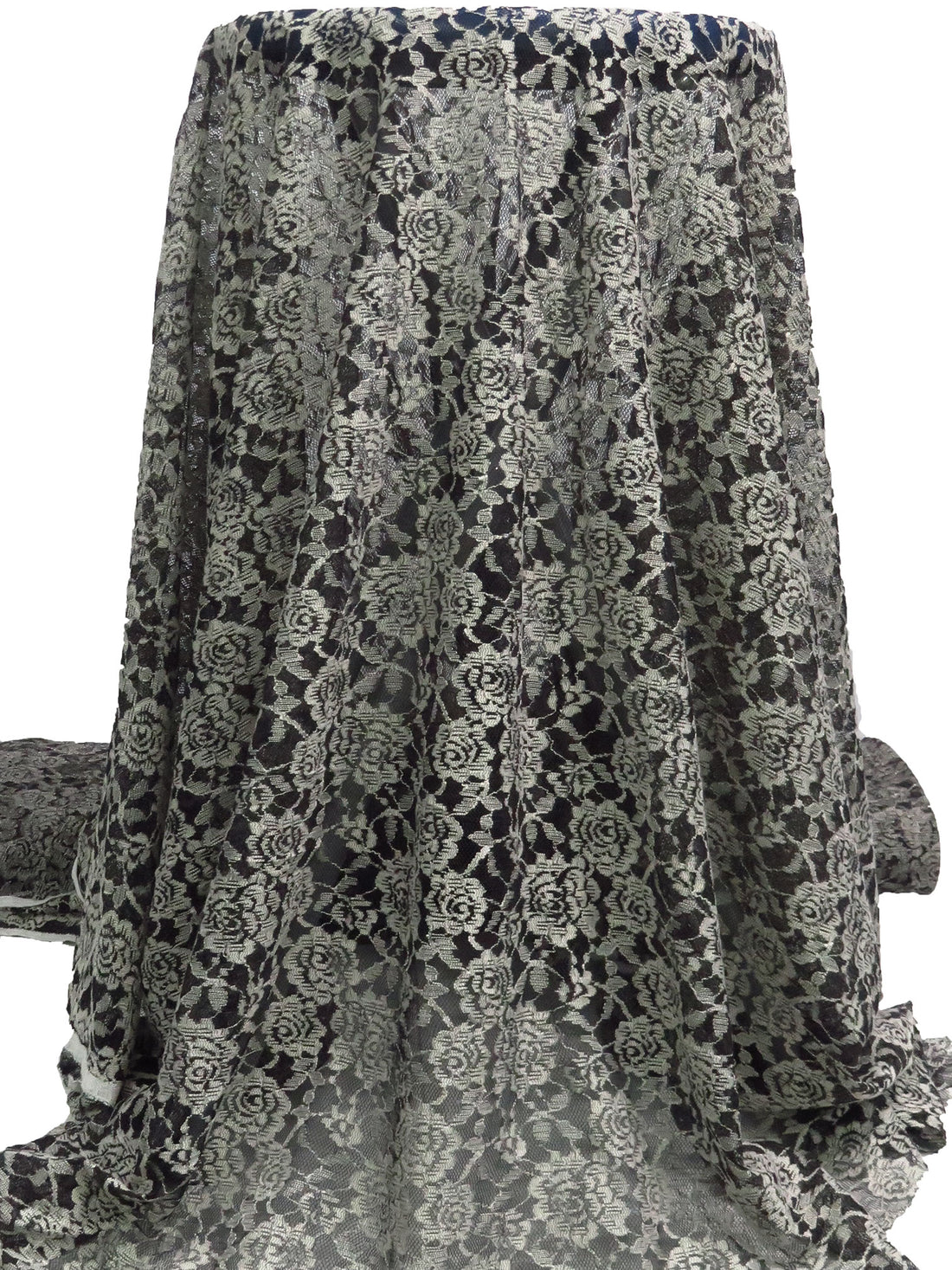 Black/Antique White 100% Polyester Floral Weave Lace Netting - Famous Dress Designer - 54W