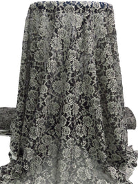 Black/Antique White 100% Polyester Floral Weave Lace Netting - Famous Dress Designer - 54W