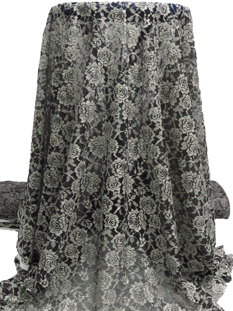 Black/Antique White 100% Polyester Floral Weave Lace Netting - Famous Dress Designer - 54W