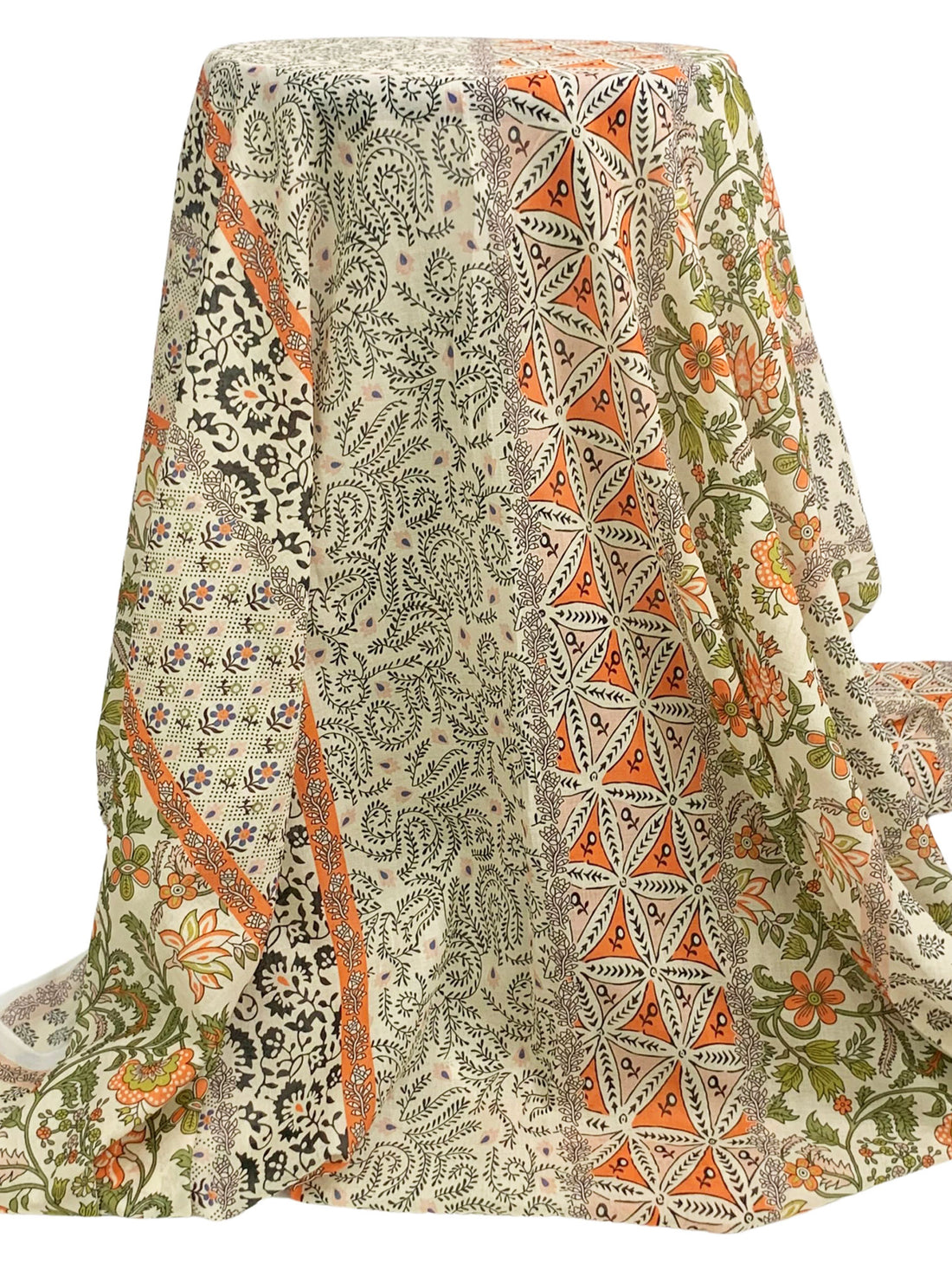 Champagne/Mandarin/Multi 100% Cotton Vertical Stylized Multi-Floral Print Voile 59W