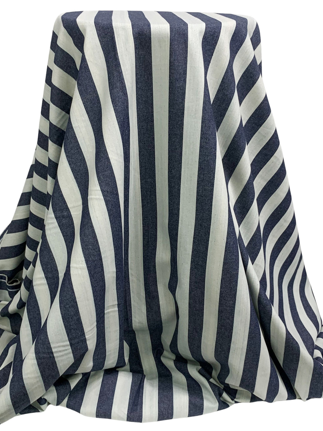 Muted Navy/Parchment 100% Cotton Vertical Stripe Washed Denim Chambray 57W