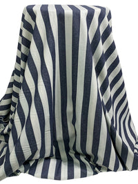 Muted Navy/Parchment 100% Cotton Vertical Stripe Washed Denim Chambray 57W