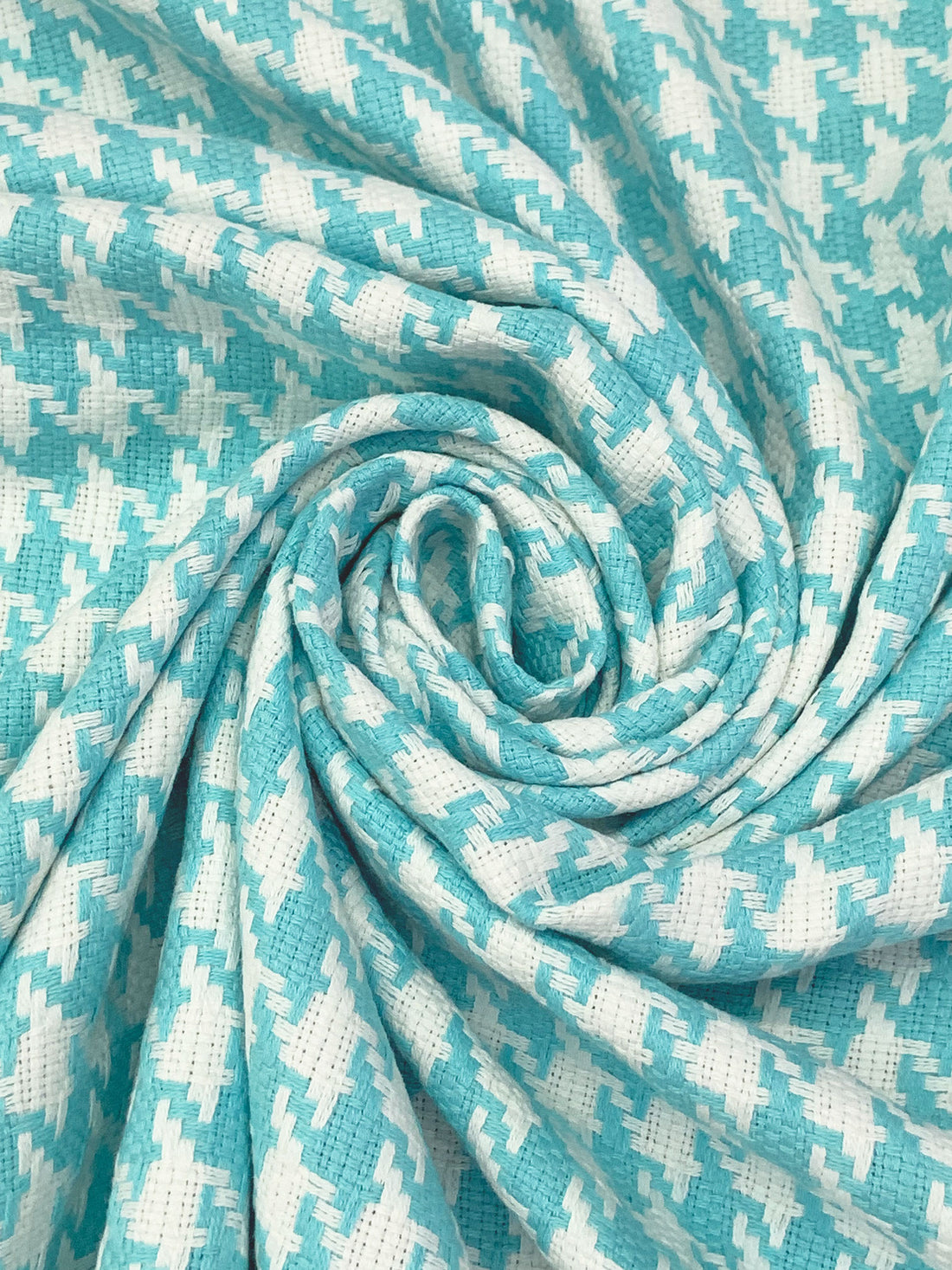 Dark Turquoise/White 100% Cotton Houndstooth Weave Suiting 58W