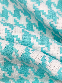 Dark Turquoise/White 100% Cotton Houndstooth Weave Suiting 58W