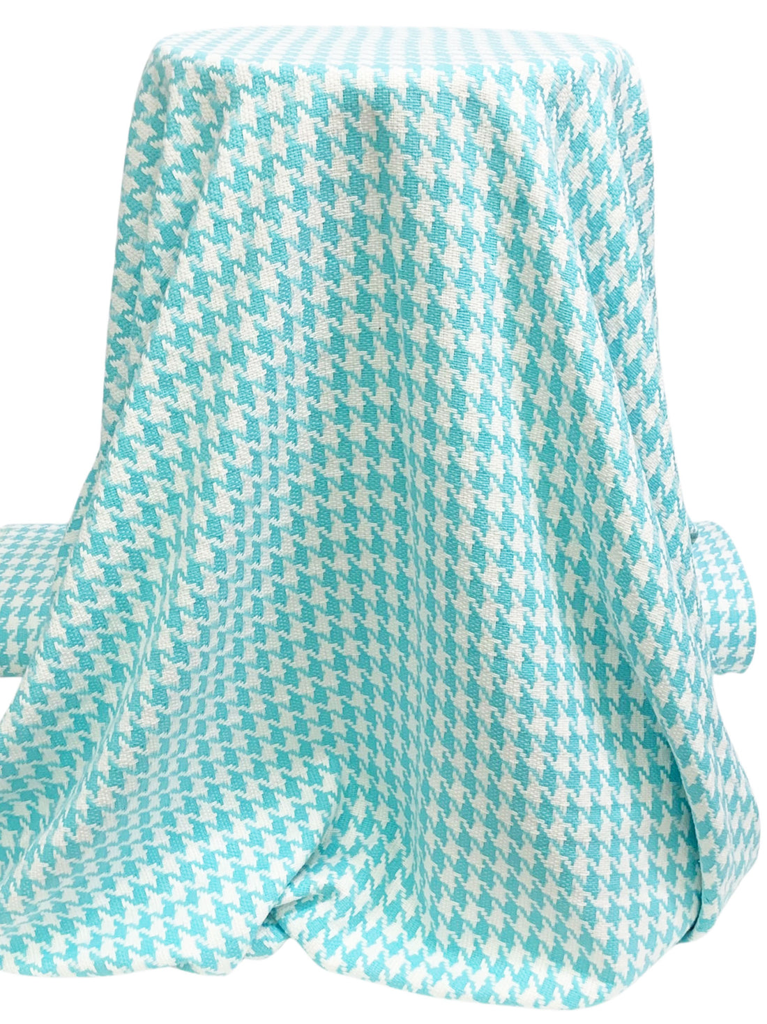 Dark Turquoise/White 100% Cotton Houndstooth Weave Suiting 58W