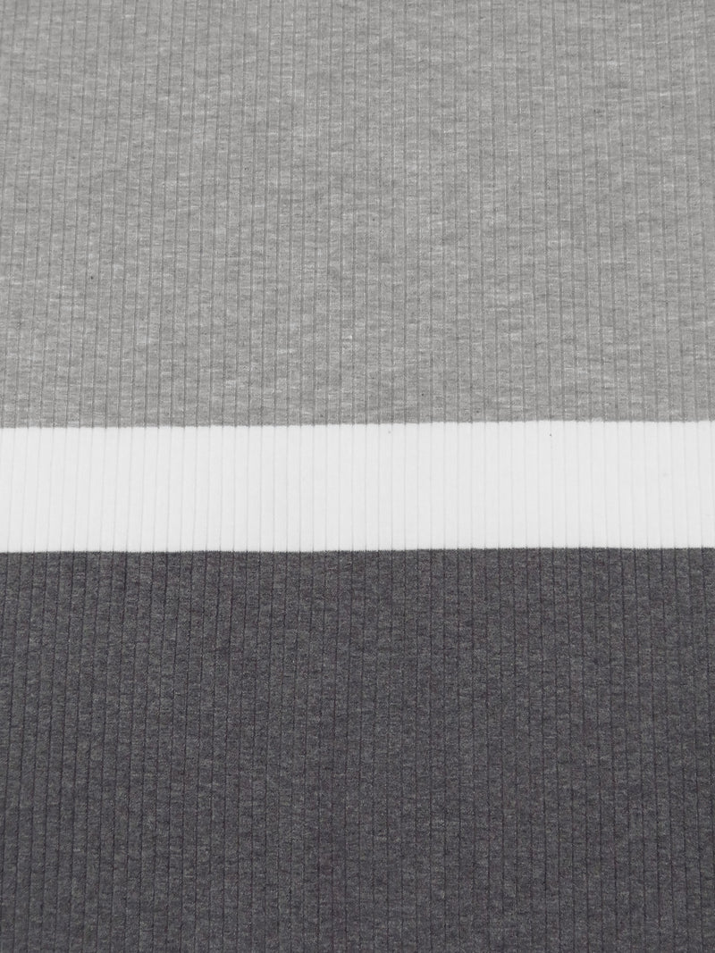 Gray Cloud/White/Charcoal Rayon/Lycra Horizontal Stripe Weave 3x6 Rib Knit 33W