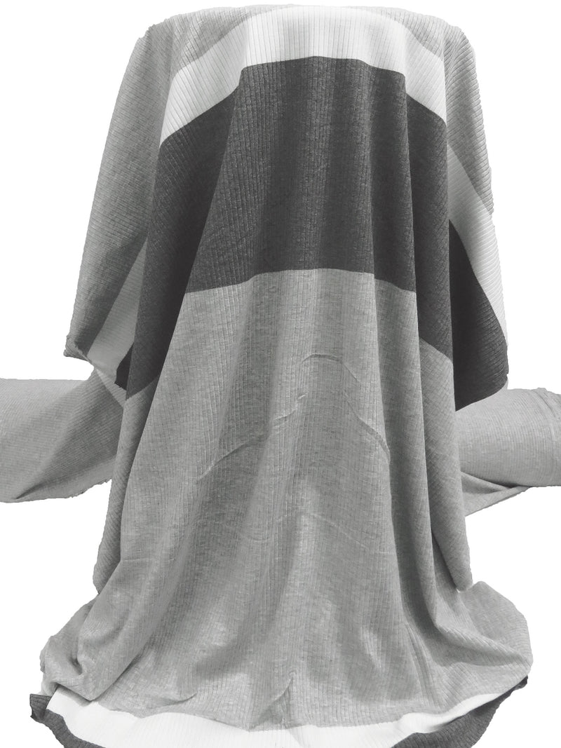 Gray Cloud/White/Charcoal Rayon/Lycra Horizontal Stripe Weave 3x6 Rib Knit 33W