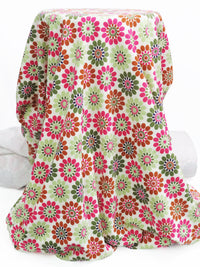 Off White/Moss Green/Shocking Pink/Multi Cotton/Polyester Novelty Flower Print Interlock Knit 58W