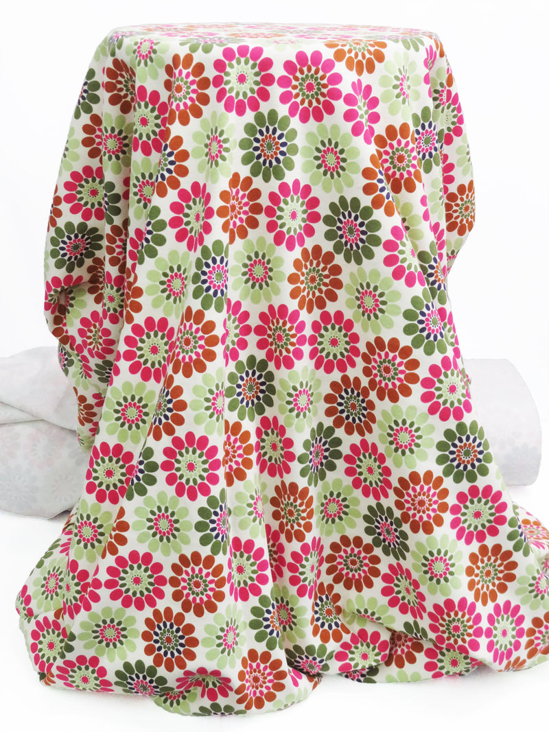 Off White/Moss Green/Shocking Pink/Multi Cotton/Polyester Novelty Flower Print Interlock Knit 58W