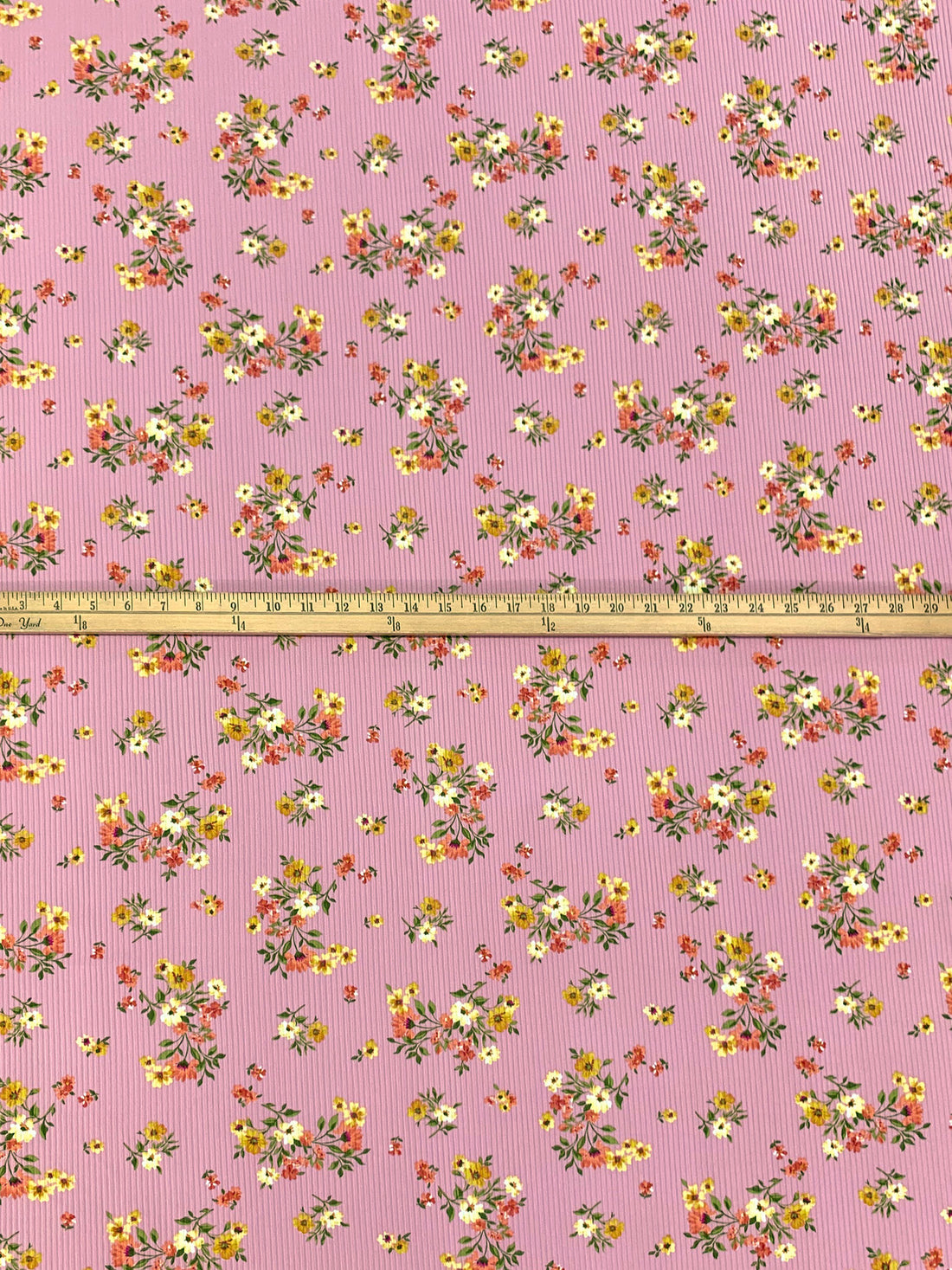 Cameo Pink/Vegas Gold/Dark Olive Green/Multi Polyester/Lycra Floral Print Double Brushed Rib Knit 60W