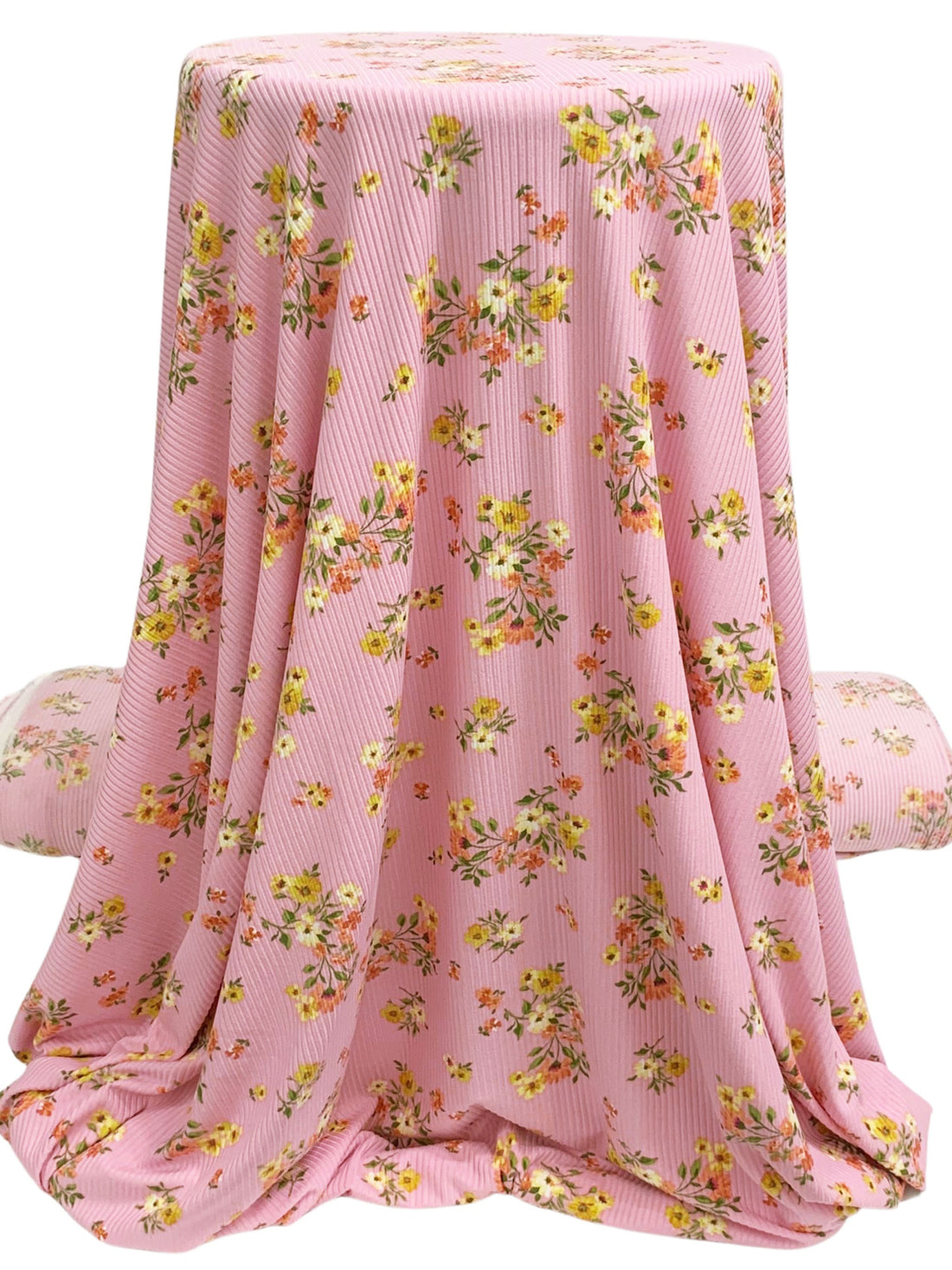 Cameo Pink/Vegas Gold/Dark Olive Green/Multi Polyester/Lycra Floral Print Double Brushed Rib Knit 60W