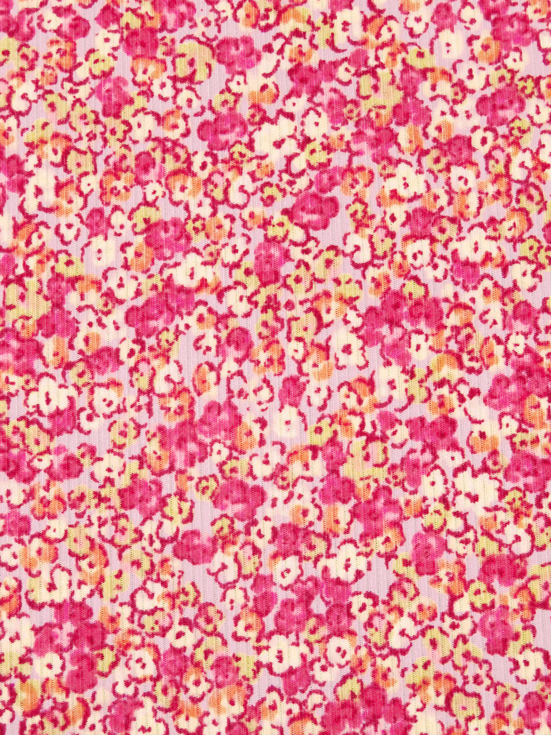 Dark Pink/Coral Orange/Pale Yellow/Multi Polyester/Lycra Ditsy Floral Print Double Brushed Rib Knit 59W