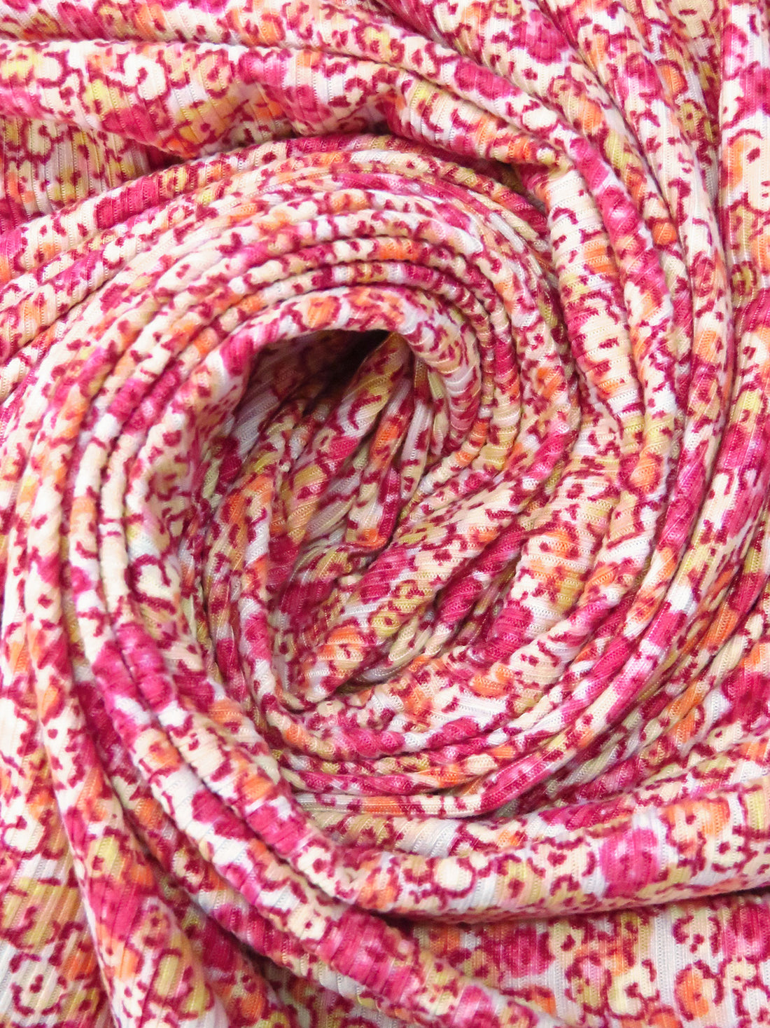 Dark Pink/Coral Orange/Pale Yellow/Multi Polyester/Lycra Ditsy Floral Print Double Brushed Rib Knit 59W
