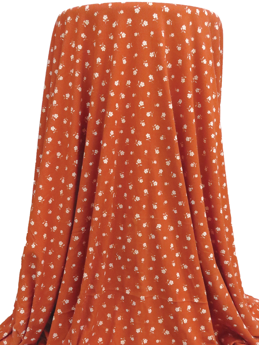 Muted Rust/White Polyester/Lycra Small Floral Print Double Brushed Rib Knit 58W