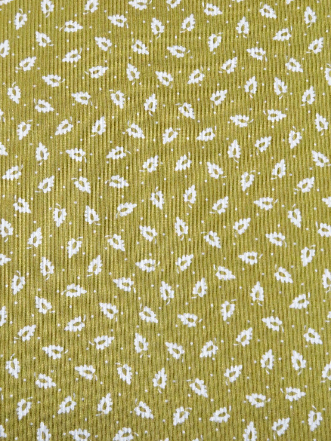Olive/White Polyester/Lycra Small Leaf Print Double Brushed Rib Knit 58W