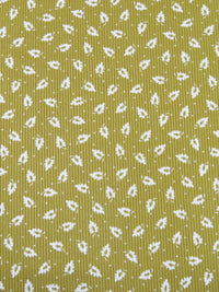 Olive/White Polyester/Lycra Small Leaf Print Double Brushed Rib Knit 58W