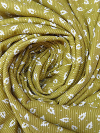 Olive/White Polyester/Lycra Small Leaf Print Double Brushed Rib Knit 58W
