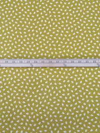 Olive/White Polyester/Lycra Small Leaf Print Double Brushed Rib Knit 58W