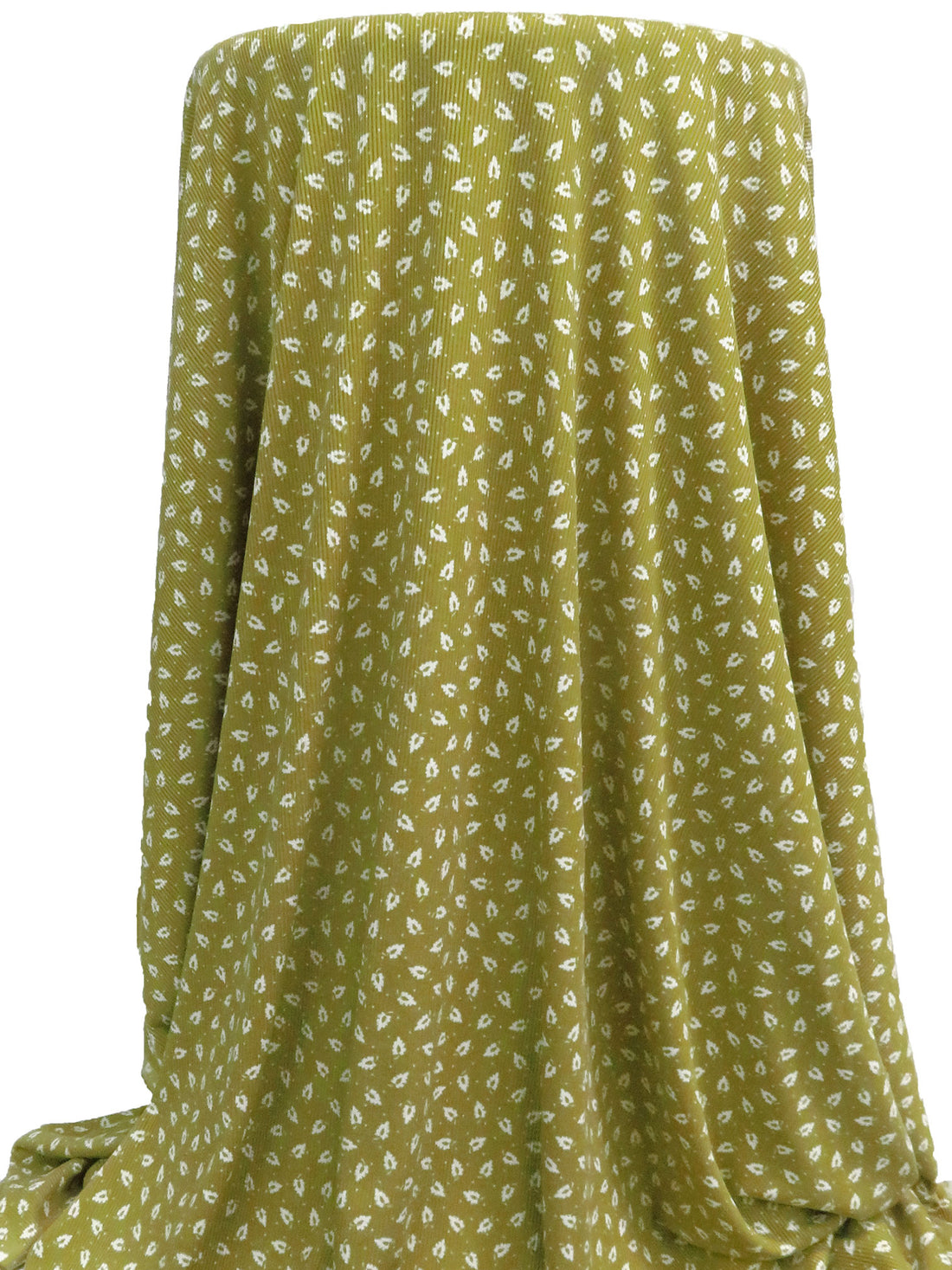 Olive/White Polyester/Lycra Small Leaf Print Double Brushed Rib Knit 58W